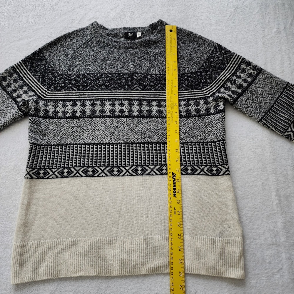 H&M Fair Isle Crewneck Sweater Mens Large Cream Black Wool Blend‎ Knit Geometric - Picture 8 of 12